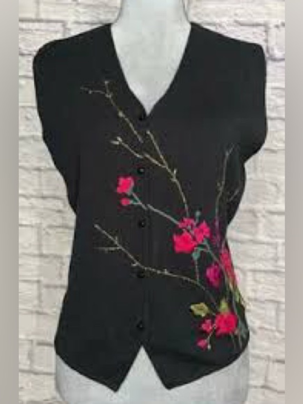 Koret VTG Sweater Vest; Floral Embroidered Button Up V-Neck Fairy Vibes M